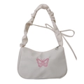 Sac sous le bras blanc crème avec broderie papillon et bandoulière froncée - Sans Pendentif / Blanc