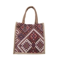 Bolso tote bohemio con patrones geométricos étnicos en tejido rojo y azul marino - Rojo Étnico