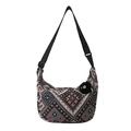 Ethno-Canvas-Halbmondtasche mit geometrischem Jacquard und Plüsch-Anhänger - Schwarz Mit Anhänger