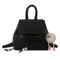 Mini black leather backpack with blue beaded drawstring and pink plush monster charm - Black with Pendant