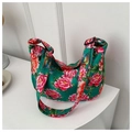 Ethnic style green hobo bag with pink peony and phoenix floral prints for women - Green