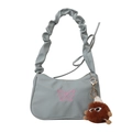 Blue underarm cloud bag with pink butterfly embroidery and brown plush monster charm - With Pendant / Green