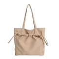 Minimalistische beige Strick-Einkaufstasche mit dekorativem Kordelzug und Tragegriff für Damen - Khaki