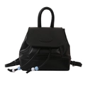 Chic black mini backpack with matte finish and blue beaded drawstring accents - Black Without Charm