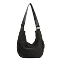 Black Oxford cloth large capacity crescent crossbody bag with adjustable wide strap - Black