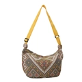 Ethnic style woven canvas crossbody bag with colorful geometric jacquard and yellow strap - Yellow without Pendant