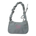 Sac à bandoulière gris clair avec broderie papillon rose et bandoulière froncée chic - Sans Pendentif / Vert