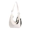 Minimalist white nylon dumpling crossbody bag with adjustable wide strap and black zipper - White