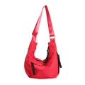 Bright red nylon crescent crossbody bag with adjustable strap and braided zipper detail - Red