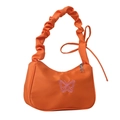 Sac sous les aisselles orange vif avec broderie papillon rose et anse plissée - Sans Pendentif / Orange