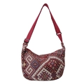 Ethnic bohemian woven crossbody bag with geometric patterns and red adjustable strap - Red without Pendant