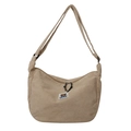 Japanische beige Cord-Umhängetasche mit süßem Bären-Patch und verstellbarem Schultergurt - Khaki