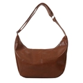 Sac hobo croissant en cuir marron avec bandoulière réglable et finition à la cire d'huile - Fauve
