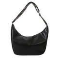 Sac bandoulière demi-lune noir minimaliste en cuir PU brillant avec sangle réglable - Noir