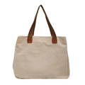Grand sac cabas en toile blanc cassé avec anses marron foncé et renforts en cuir chic - Blanc Cassé