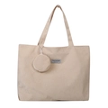 Beiges Cord-Shopper-Set mit passender Münztasche und Fashion Instinct Etikett - Khaki