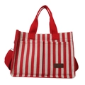 Borsa tote in tela a righe rosse e bianche con doppie tasche frontali e tracolla rossa - Rosso