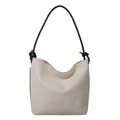 Minimalistische cremeweiße Hobo-Tasche mit schwarzem Trageriemen und Gold-Details - Weiß