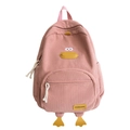 Süßer rosa Enten-Cartoon-Rucksack für Mädchen aus weichem Cord-Stoff mit Details - Rosa
