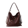 Grand sac cabas rétro marron foncé en cuir synthétique avec fermetures éclair dorées - café