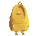 Vibrant yellow corduroy backpack featuring a 3D cartoon duck design and fashion logo - Yellow