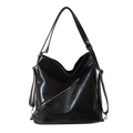 Sac hobo en cuir PU noir brillant avec ferrures dorées et détail éclair diagonal - Noir