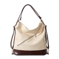 Grand sac hobo rétro bicolore crème et marron avec bandoulière réglable - Blanc Cassé