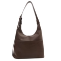 Deep brown large soft leather hobo tote bag with front pocket and adjustable strap - Brown