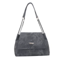 Gray tie-dye canvas tote bag with metal chain strap and minimalist rectangle logo - Blue
