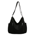 Grand sac hobo en toile noire avec zips argentés et bandoulière réglable pour femme - Noir