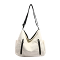 Grand sac cabas en toile blanc cassé avec sangles noires et deux poches zippées verticales - Blanc