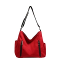 Grand sac cabas en toile rouge avec bandoulière réglable et détails zippés en métal - Rouge