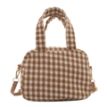 Borsa bowling a quadretti marroni e bianchi con manici e tracolla regolabile rimovibile - Cachi Senza Pendente