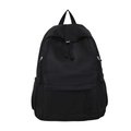 Zaino nero minimalista in nylon per studenti con dettagli in corda intrecciata sulla cerniera - Nero