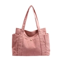 Borsa tote in velluto a coste rosa da donna con tasca a fibbia e design capiente - Rosa