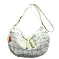 Plaid corduroy crescent crossbody bag in green and blue with adjustable strap - Without Pendant / Green