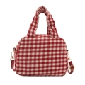 Borsa bowling in tela a quadretti rossi e bianchi con manici e tracolla in metallo dorato - Rosso senza ciondolo