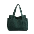 Borsa tote in velluto a coste verde scuro per donna con fibbia magnetica e grande capacità - Verde