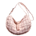 Pink and white checkered corduroy crescent crossbody bag with braided zipper pulls - Without Pendant / Pink