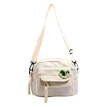 Sac bandoulière minimaliste en toile beige avec badge de dessin animé et cordons - Blanc