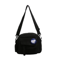Petit sac bandoulière noir en toile style japonais avec badge mignon et bandoulière - Noir