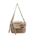 Sac bandoulière en toile beige avec badge de chien de dessin animé et sangle - Kaki
