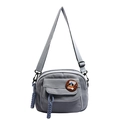 Mini sac bandoulière en toile grise style japonais avec badge chien et sangle réglable - Bleu