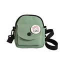 Mint green canvas crossbody phone bag featuring a cute rabbit badge and black strap - Green