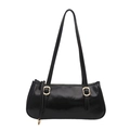 Borsa a spalla minimalista in ecopelle nera con fibbie ovali dorate in stile vintage - Nero