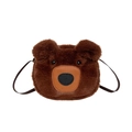 Sac à main en peluche d'ours brun mignon avec fourrure douce et bandoulière réglable - Marron