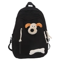 Schwarzer Cord-Rucksack für Mädchen mit Cartoon-Hund Plüsch und Knochen-Accessoire - Schwarz (Mit Puppe)