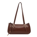 Dunkelbraune Retro-Achseltasche aus Glanzleder mit goldfarbenen Metallschnallen - Hellbraun