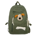 Japanischer grüner Cord-Rucksack für Schüler mit Cartoon-Hund und Knochen-Dekor - Grün mit Puppe