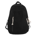 Black corduroy school backpack with vertical zipper pocket and adjustable side straps - Black Without Doll